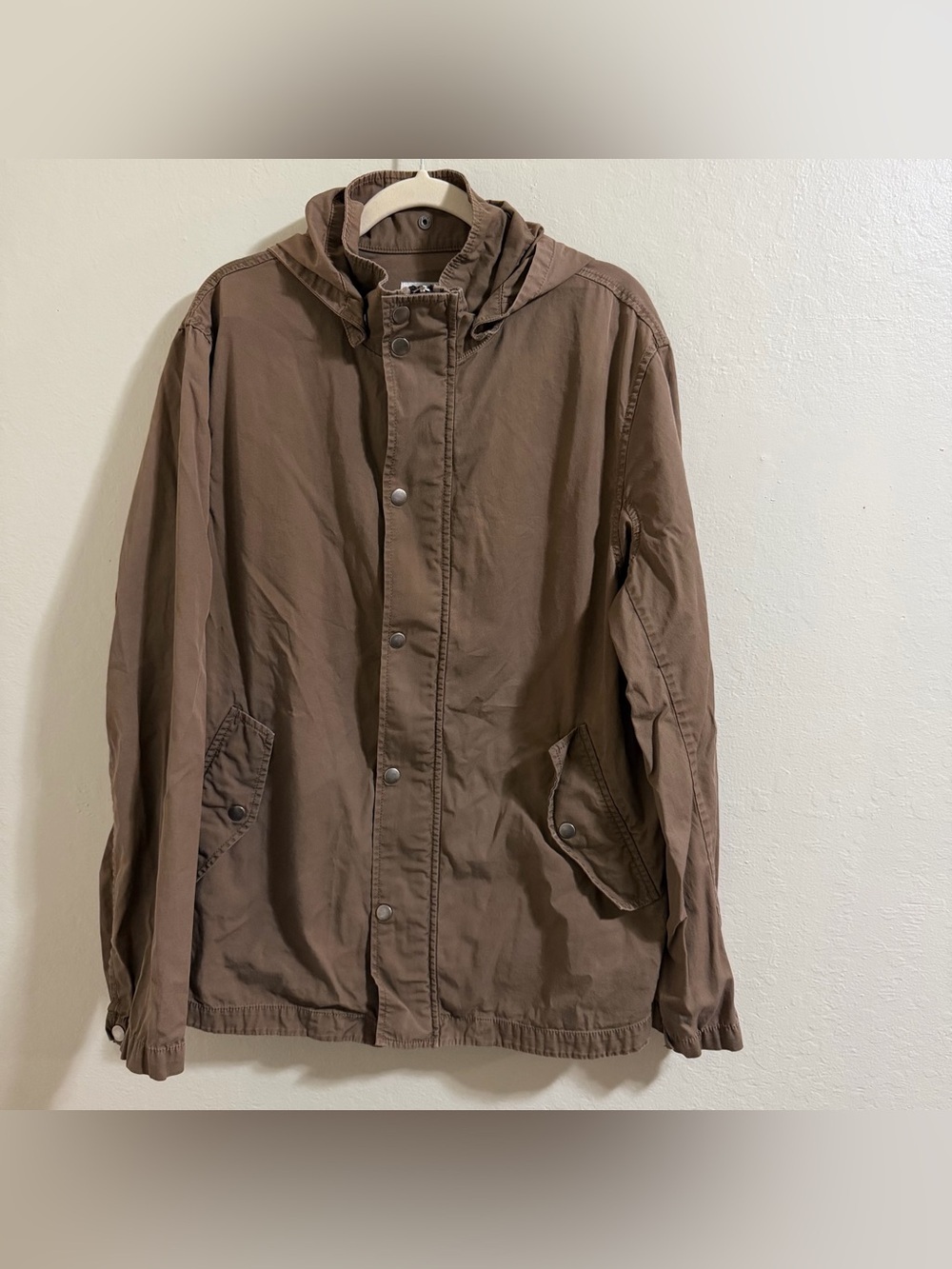 Club Monaco Brown Hooded Utility Jacket (S) Cotton Lightweight Anorak oversized